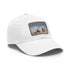 White cotton baseball cap with light brown rectangle patch.