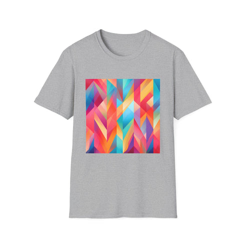 Charcoal DTG cotton T-shirt featuring vibrant geometric summer pattern