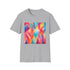 Charcoal DTG cotton T-shirt featuring vibrant geometric summer pattern