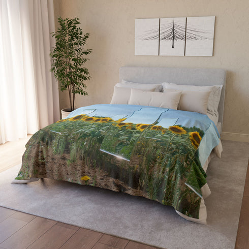 Sunflower Field with Floating Mirrors — Plush Fleece Throw Blanket — Product Detail View 12