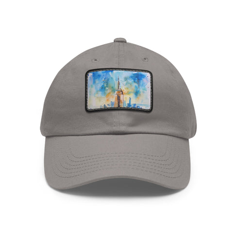 Empire State Skyline Watercolor Cap in White with Light Brown Patch