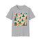 Charcoal cotton T-shirt with psychedelic ocean-inspired 70s design and vibrant colors