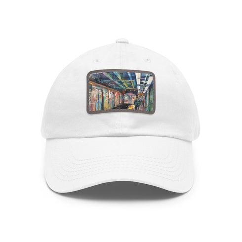 New York Subway Watercolor Snapback Cap in White with Light Brown Patch