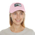 Olympian Summit Snapback hat in white with light brown patch and rectangle shape