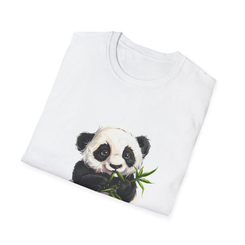 Charcoal t-shirt with panda enjoying bamboo in a soft breathable fabric