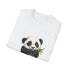 Charcoal t-shirt with panda enjoying bamboo in a soft breathable fabric