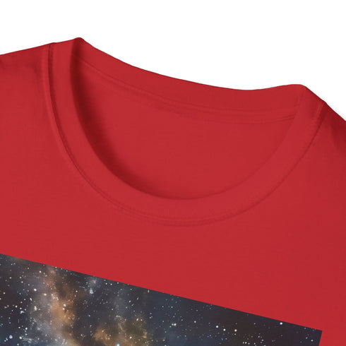 Charcoal DTG cotton t-shirt featuring vibrant Milky Way night sky painting