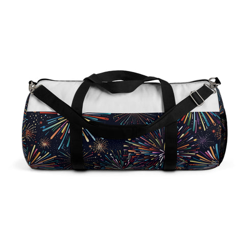 Colorful Fireworks Celebration Duffel Bag with All Over Print Design