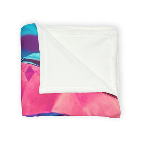 Origami Dragon over a Neon Grid Plush Fleece Throw Blanket