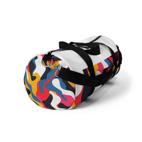 Abstract bold duffel bag with vibrant seamless pattern for trendy travelers.