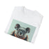 Charcoal cotton T-shirt with hipster koala sipping tea on books