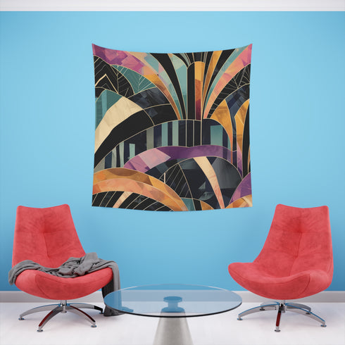 Deco Dreamscape Abstract Tapestry: Vintage glamour and geometric beauty for timeless elegance in any room. High-quality and stylish. Perfect for all seasons. Makes a great gift. Available in 34 x 40 or 57 x 57.