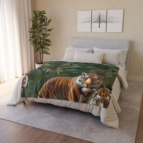 Tropical Jungle Safari Tiger Foliage Seamless Plush Fleece Throw Blanket - View 9 | Prints With Passion