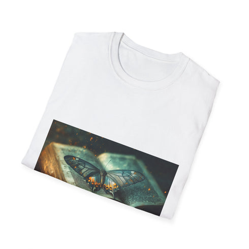 Celestial Luna Moth & Ancient Tome Graphic Unisex Softstyle T-Shirt - View 5 | Prints With Passion
