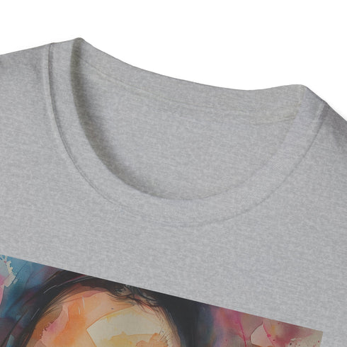 Watercolor Kim Kardashian charcoal cotton T-shirt with regular fit and crew neck