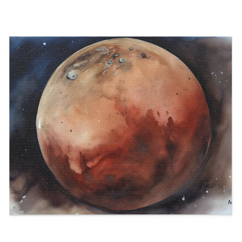 Mars Watercolor Jigsaw Puzzle with mesmerizing red planet landscape.