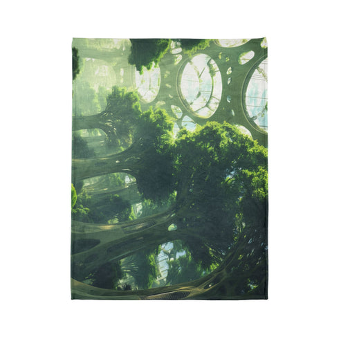 Sky Garden with Fractal Trees Plush Fleece Throw Blanket