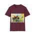 Charcoal cotton tee with vibrant watercolor bumblebee regular fit crew neck