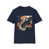 Charcoal cotton crew neck T-shirt featuring abstract vibrant design