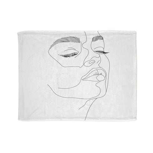 Modern minimalist abstract throw blanket with portrait in subtle lines.