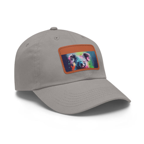 Koala watercolor baseball cap with light brown patch, rectangle shape.