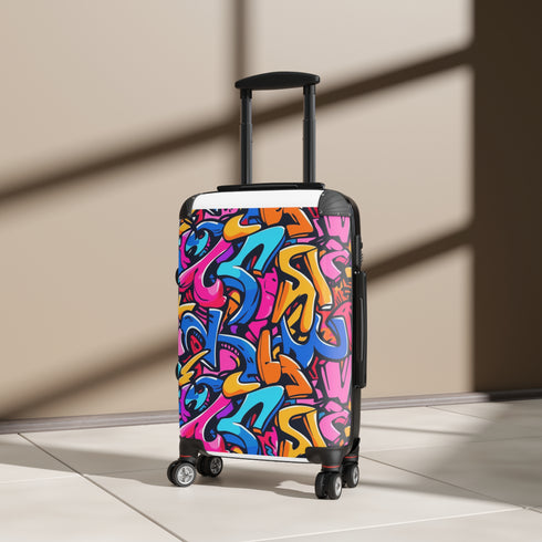 Neon graffiti suitcase set in small black for travel accessories.