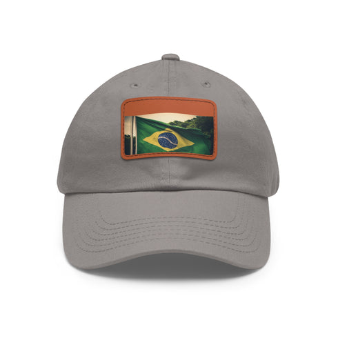 Brasilian Pride Flag Cap, white & light brown patch, unisex hat.