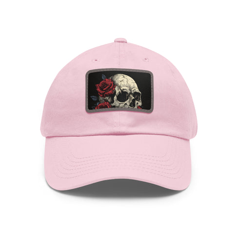 Midnight Bloom Gothic Skull Cap in White with Patch and Rectangle Shape.