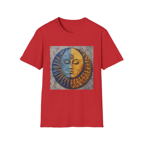 Charcoal cotton T-shirt with sun and moon mandala pattern