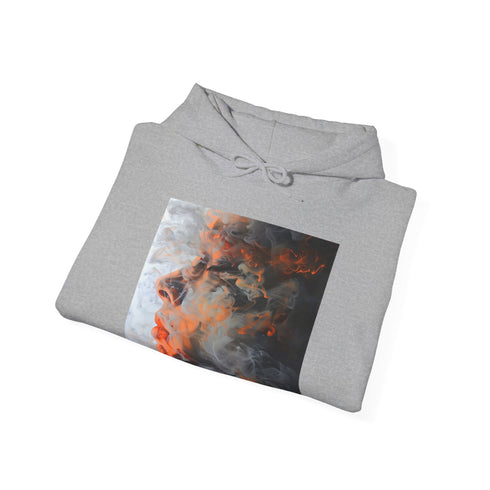 Navy abstract smoke art hoodie, regular fit for men and women.