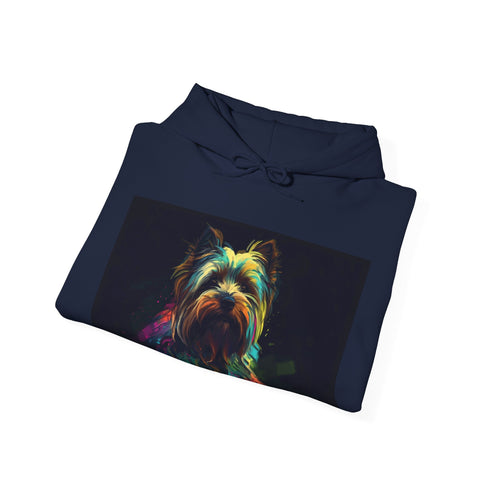 Yorkie Furry Friend Watercolor Hoodie in Navy for Men & Women