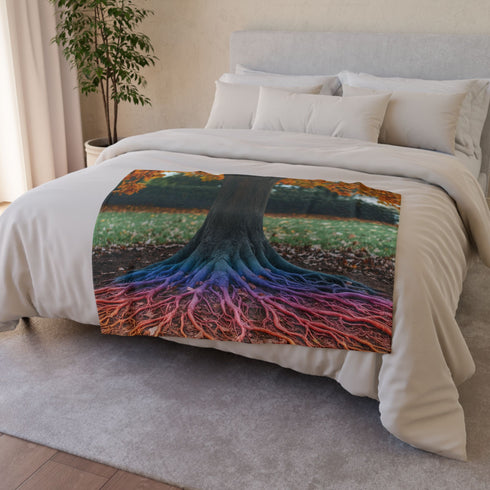 Binary Tree with Rainbow Roots Plush Fleece Throw Blanket