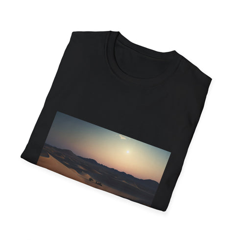 Charcoal crew neck cotton T-shirt featuring a mystical desert moonlit design