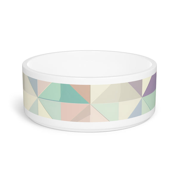 Chic geometric ceramic pet bowl in pastel colors for cats & dogs.