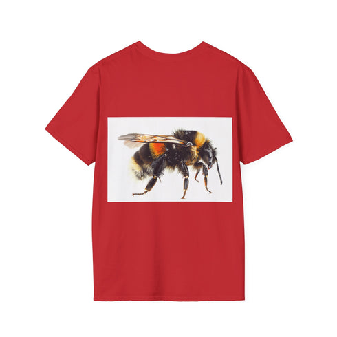 Charcoal cotton tee with vibrant bumblebee watercolor design and crew neck