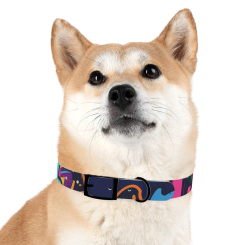 Neon graffiti dog collar with urban graffiti pattern for stylish pups.