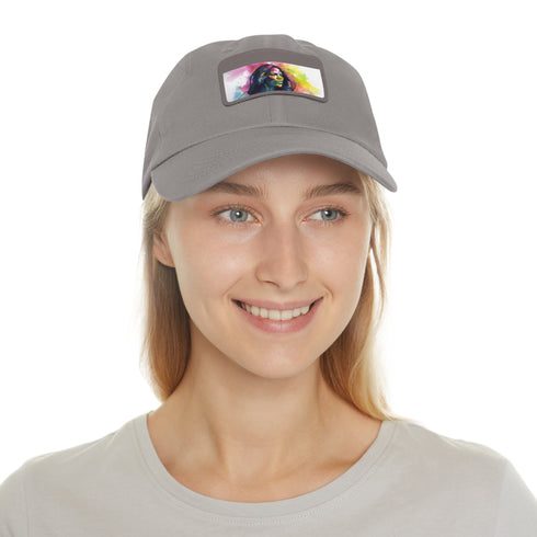 Vibrant neon dreams baseball cap with light brown patch, unisex design.