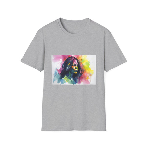 Charcoal cotton t-shirt featuring neon depiction of Michelle Obama in regular fit