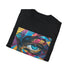 Abstract urban art graffiti tee in vibrant red and M size.
