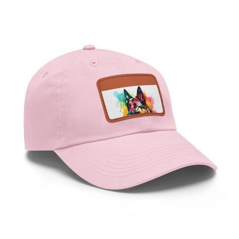 German Shephard Puppy White Baseball Cap Light Brown Patch Unisex