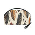 Boho feather print cosmetics pouch with zipper, travel-size, all-over pattern.