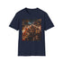 Charcoal cotton T-shirt with vibrant Asian night market tapestry design
