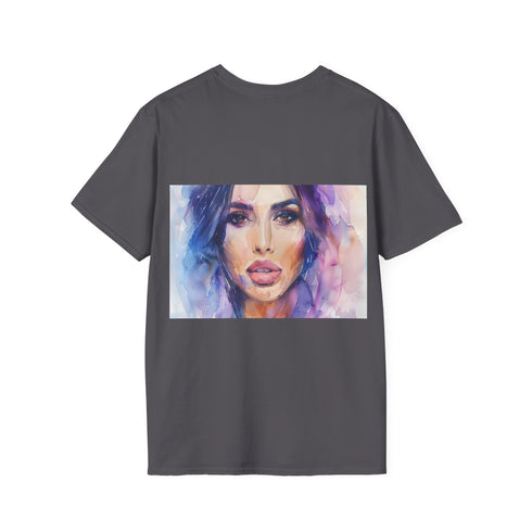 Watercolor charcoal cotton tee with crew neck and unique summer design