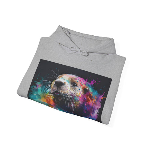 Happy otter watercolor navy hoodie for men and women, size small.