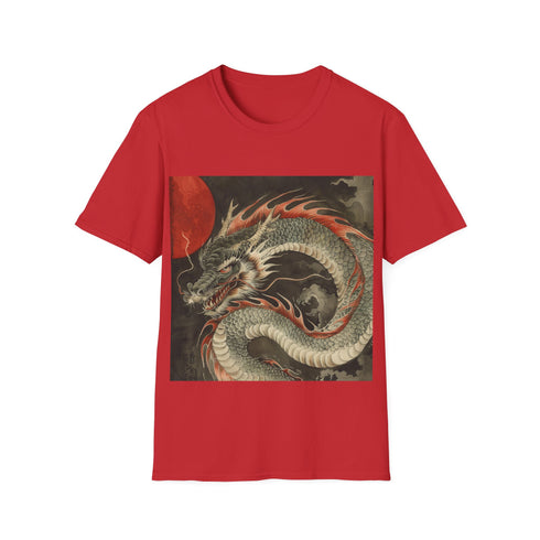 Legendary Japanese dragon t-shirt in charcoal, size small, fierce design.