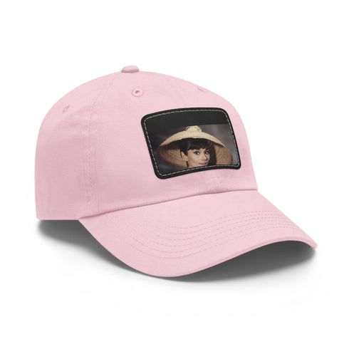Audrey Hepburn Monochrome Baseball Cap with Light Brown Rectangle Patch.