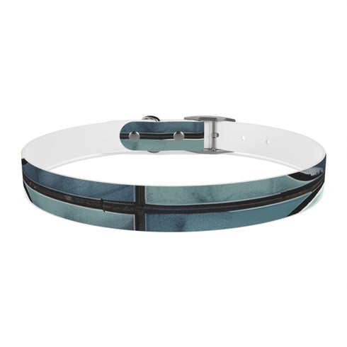 Stylish black onyx M dog collar with artisan tile pattern.