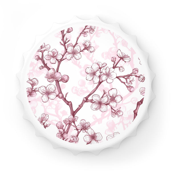 Blooming cherry blossom bottle opener in white with floral design.