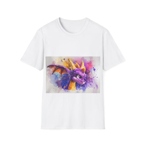 Colorful Spyro watercolor tee, charcoal S, cotton crew neck DTG.