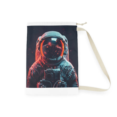 Durable space astronaut laundry bag for cosmic clothing adventures.